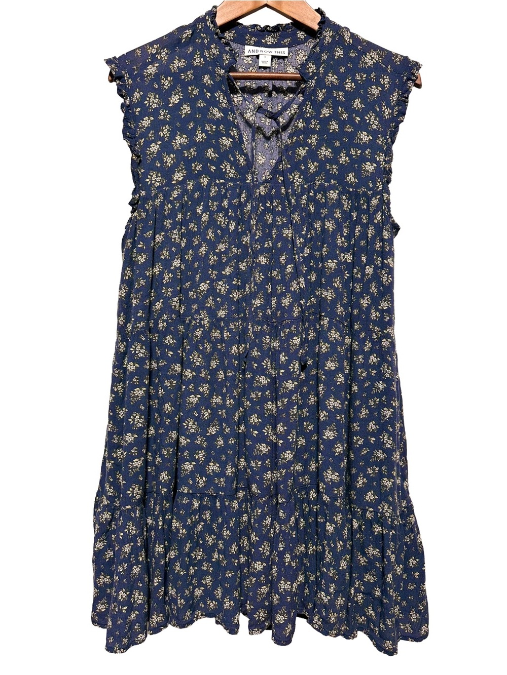 And Now This Blue Floral Ruffle Tiered Mini Dress Small Boho Cottagecore